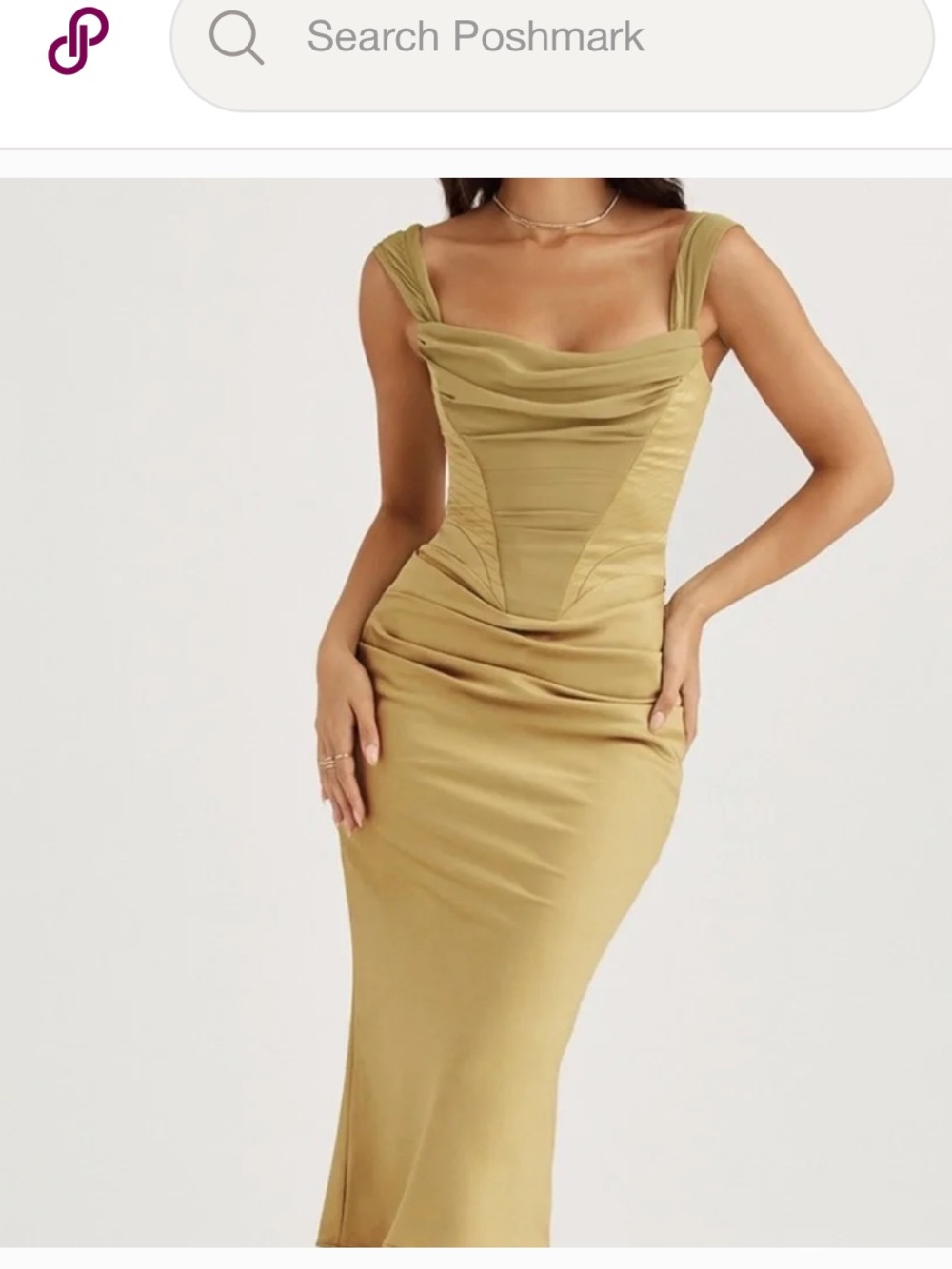 House of CB Natalya Olive Satin Corset Midi Dress - Discontinued S